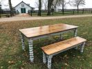 Farmhouse Dining Table with Grey Distressed Legs and Stained | Tables by Hazel Oak Farms. Item composed of wood