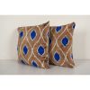 Set Tan and Blue Silk Ikat Velvet Pillow, Handmade Gift | Cushion in Pillows by Vintage Pillows Store. Item made of cotton