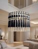 Black and White Modern Macrame Chandelier | Handmade Boho Pendant Light | Fringe Ceiling Lamp | Macrame Wall Hanging in Wall Hangings by RavaTapestryArt