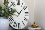 30" White Farmhouse wall clock - In-stock | Ornament in Decorative Objects by Hazel Oak Farms. Item made of wood