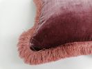 Berry Pink Silk Velvet Pillow with Dusty Pink Fringe Trim | Pillows by Velvet Fringe. Item compatible with boho and eclectic & maximalism style