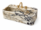 Fluted Calacatta Viola Marble Sink | Custom Wall Mounted Vanity | Water Fixtures by Vero Marble