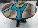 40" Walnut Diameter Round Turquoise White River Epoxy Table | Dining Table in Tables by LuxuryEpoxyFurniture. Item made of wood & synthetic