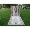 Geometric Distressed Wool Oushak Runner - Wide Hallway Rug | Runner Rug in Rugs by Vintage Pillows Store. Item composed of cotton