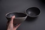 Set of 4 breakfast bowls - Black on grey matte handmade | Dinnerware by Laima Ceramics. Item composed of stoneware compatible with minimalism and rustic style