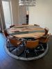 Custom 72 " Round Walnut Wood | Green Epoxy Dining Table | Tables by LuxuryEpoxyFurniture. Item composed of wood & synthetic