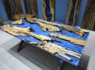 Custom Order Blue Epoxy Olive Wood Dining Table | Tables by LuxuryEpoxyFurniture. Item composed of wood and synthetic