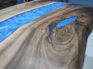 Epoxy Resin Walnut Live Edge Table | River Epoxy Dining | Dining Table in Tables by LuxuryEpoxyFurniture. Item made of wood with synthetic