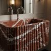 Hand-Carved Rosso Levanto Marble Sink-Fluted Marble Bathroom Vessel Sink | Water Fixtures by AYMARBLEDESIGN LLC
