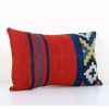 Handmade Organic Wool Lumbar Red Kilim Pillow Cover, Ethnic | Cushion in Pillows by Vintage Pillows Store
