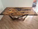 Custom Olive Epoxy Resin Table - Live Edge Dining Table | Tables by Tinella Collection. Item composed of wood & synthetic