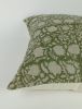green floral block print pillow, green floral pillow, green | Pillows by Velvet Fringe