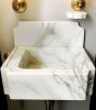 Calacatta Monet Marble Sink with Backsplash | Water Fixtures by AYMARBLEDESIGN LLC