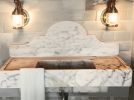 Calacatta Gold Marble Bathroom Sink with Backsplash - 36" | Water Fixtures by AYMARBLEDESIGN LLC