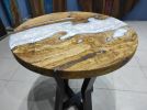 Olive Wood Metallic White Epoxy Table Center Table | Dining Table in Tables by LuxuryEpoxyFurniture. Item composed of wood & synthetic