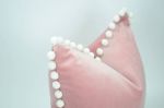 blush velvet with white pom poms // blush with white pom pom | Pillow in Pillows by velvet + linen