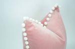 blush velvet with white pom poms // blush with white pom pom | Pillow in Pillows by Velvet Fringe
