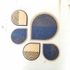 Wood, navy blue felt coasters "Disco". Set of 4 | Tableware by DecoMundo Home. Item composed of oak wood and fabric in minimalism or coastal style