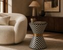 Handmade Bone Inlay Hourglass Side Table, Chevron Art Deco Pedestal Accent | Tables by IKKAZA