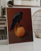 Moody Crow on Apple Print, Black Bird Wall Decor, Giclée Fine Paper | Prints in Paintings by The Ugly Cat Studio