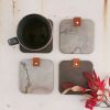Coasters of slate rock, felt and leather. Set of 4 | Tableware by DecoMundo Home. Item made of fabric with stone works with minimalism & country & farmhouse style