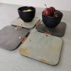 Real slate rock, felt and leather table serving trivet | Placemat in Tableware by DecoMundo Home. Item made of fabric with stone works with minimalism & country & farmhouse style