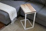 Solid Ash Wood & White Metal C Table with Walnut Stain | Side Table in Tables by Hazel Oak Farms. Item made of wood with metal
