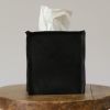 Matte Black Leather Single Tissue Box Cover | Decorative Box in Decorative Objects by Vantage Design