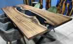 Custom Order Walnut Wood Design Smoke Epoxy Dining Table | Tables by LuxuryEpoxyFurniture. Item composed of wood & synthetic