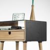 Nightstand with Drawer Stained in Black with Glass Top | Storage by Manuel Barrera Habitables. Item made of oak wood