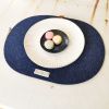Navy blue oval felt table placemats "bon appetit!". Set of 2 | Tableware by DecoMundo Home. Item made of fabric & aluminum compatible with minimalism and country & farmhouse style
