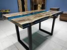 River Turquoise White Epoxy Resin Dining Table, Epoxy Table | Tables by LuxuryEpoxyFurniture. Item made of wood with synthetic