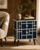 Navy Blue Bone Inlay Nightstand Chinoiserie Lattice Bedside Table with Drawers | Storage by IKKAZA