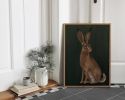 Woodland Hare Art Print, Dark Green Rabbit Wildlife Decor, Giclée Fine Art | Prints by The Ugly Cat Studio