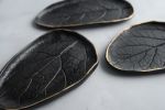 BLACK Leaf plate gold edge, stoneware saucer cake plate | Dinnerware by Laima Ceramics. Item made of ceramic compatible with minimalism and contemporary style