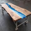 Custom Deep Blue Ocean Epoxy Table | Dining Table in Tables by Ironscustomwood. Item composed of walnut and metal