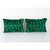 Handmade Luxury Green Tiger Ikat Velvet Pillow - Set of Two | Cushion in Pillows by Vintage Pillows Store