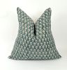 teal floral block print pillow, teal floral pillow, block | Pillows by Velvet Fringe