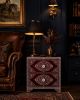Burgundy Bedside Cabinet, Bone Inlay Nightstand, Maroon Floral Bedside Table, Boho Night Stand | Tables by IKKAZA