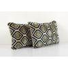 Set of Two Sea Green Ikat Velvet Pillow, Pair Silk Lumbar | Cushion in Pillows by Vintage Pillows Store. Item made of cotton