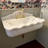 Scalloped White Marble Wall Mount Sink, Floating Carrara Marble Bathroom Basin | Water Fixtures by AYMARBLEDESIGN LLC