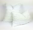 White woven pillow // White fringe pillow // grey pom pom | Pillows by velvet + linen