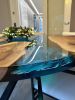 Custom Order Walnut Tree Diameter Round Turquoise White | Dining Table in Tables by LuxuryEpoxyFurniture. Item composed of wood and synthetic