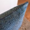 Blue Mixed Wool with Navy Leather Welt Lumbar Pillow 14x20 | Pillows by Vantage Design