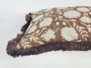 Brown block print pillow, chocolate brown floral pillow, bro | Pillows by velvet + linen