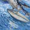 Surfing Kookaburra - Original Painting | Oil And Acrylic Painting in Paintings by Meredith H. Item made of canvas works with contemporary & eclectic & maximalism style
