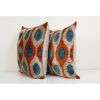 Set of Two Ikat Velvet Pillow, Pair Silk Ikat Cushion | Pillows by Vintage Pillows Store. Item made of cotton