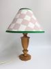 Plaster Pink & Emerald Checkerboard Hand Painted Coolie Lamp | Table Lamp in Lamps by Rosie Gore. Item composed of paper