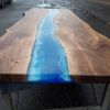 Custom Deep Blue Ocean Epoxy Table | Dining Table in Tables by Ironscustomwood. Item composed of walnut and metal