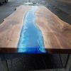 Custom Deep Blue Ocean Epoxy Table | Dining Table in Tables by Ironscustomwood. Item composed of walnut and metal